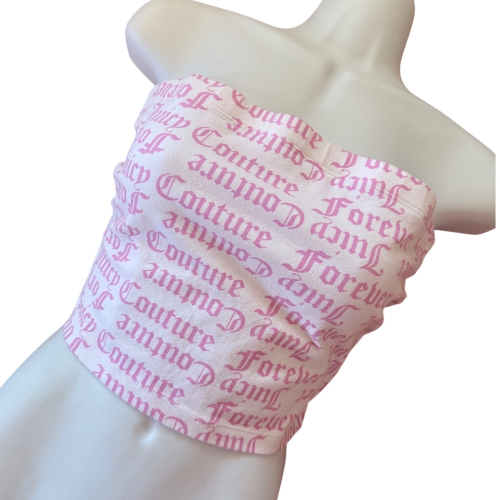 Y2K 2000s style Juicy Couture Forever 21 Pink Logo White Tube‎ Top Strapless